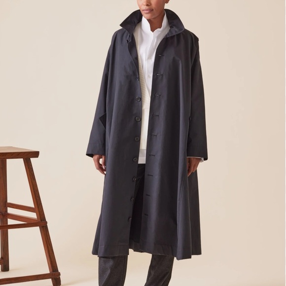 Eskandar Black Extra Long Hooded Boxy Raincoat Womens Size 2 - Picture 1 of 9